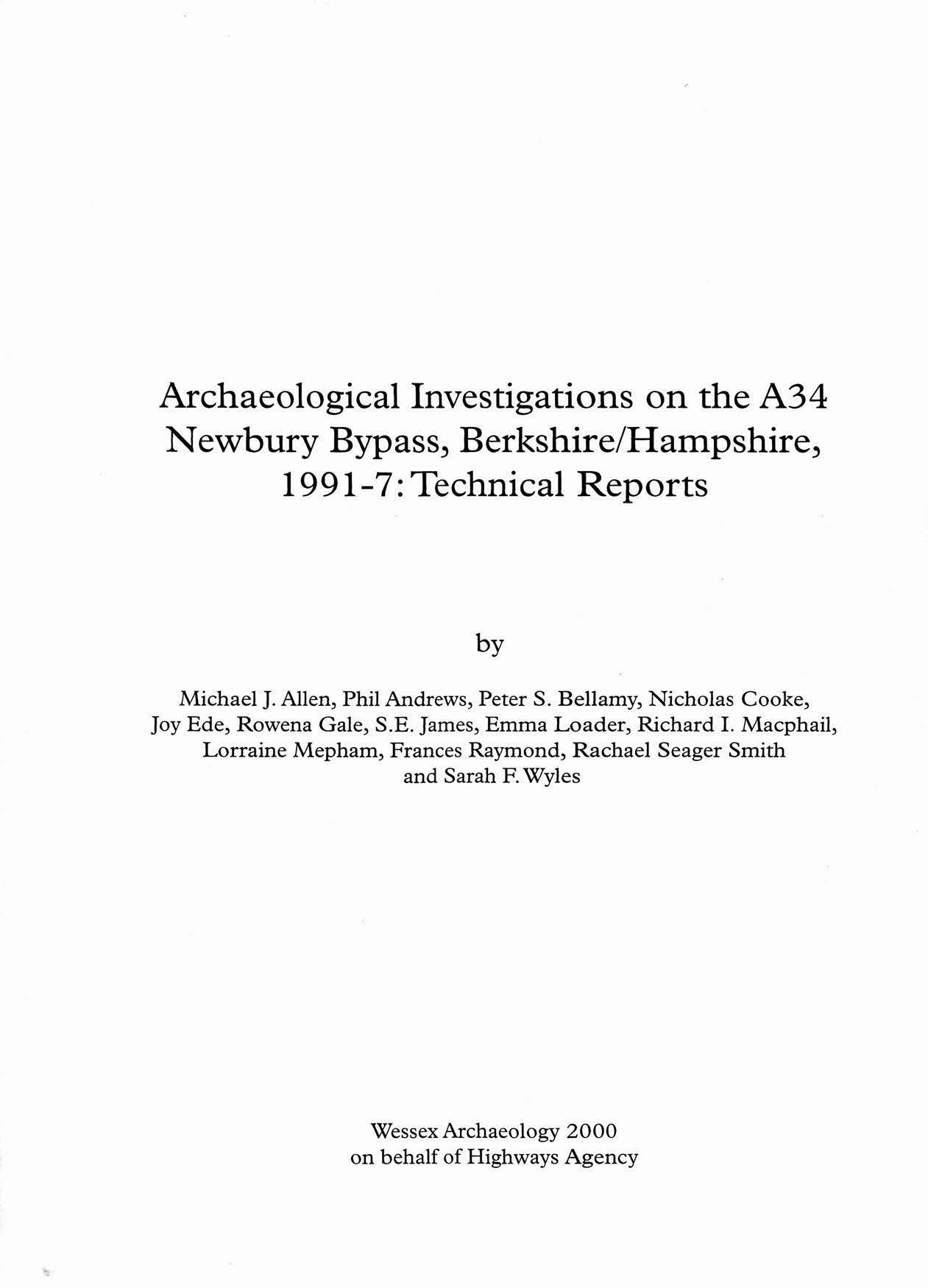 Archaeological Investigations on the A34 Newbury Bypass, Berkshire/Hampshire, 1991–7 book cover