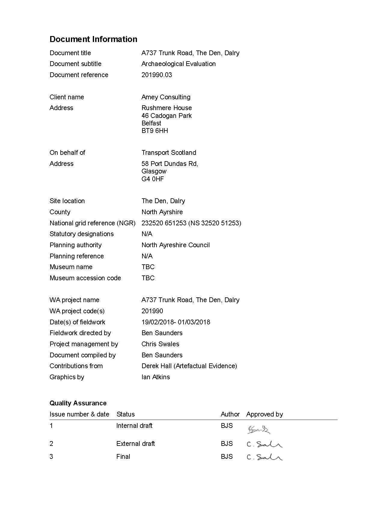 Thumbnail representing A737 Trunk Road, The Den, Dalry - Archaeological Evaluation Report