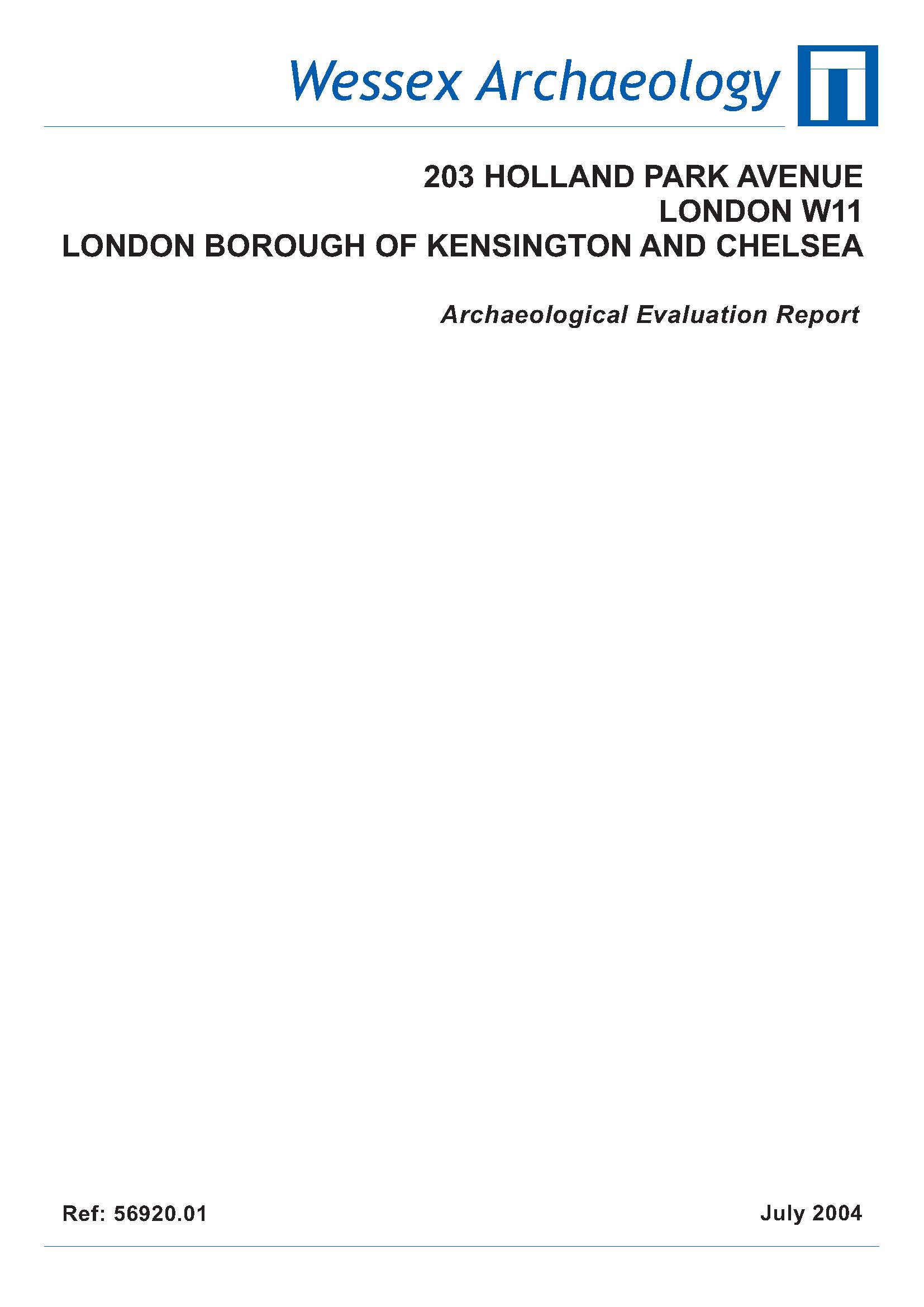 Thumbnail representing 203 Holland Park Avenue, London W11 - Archaeological Evaluation Report