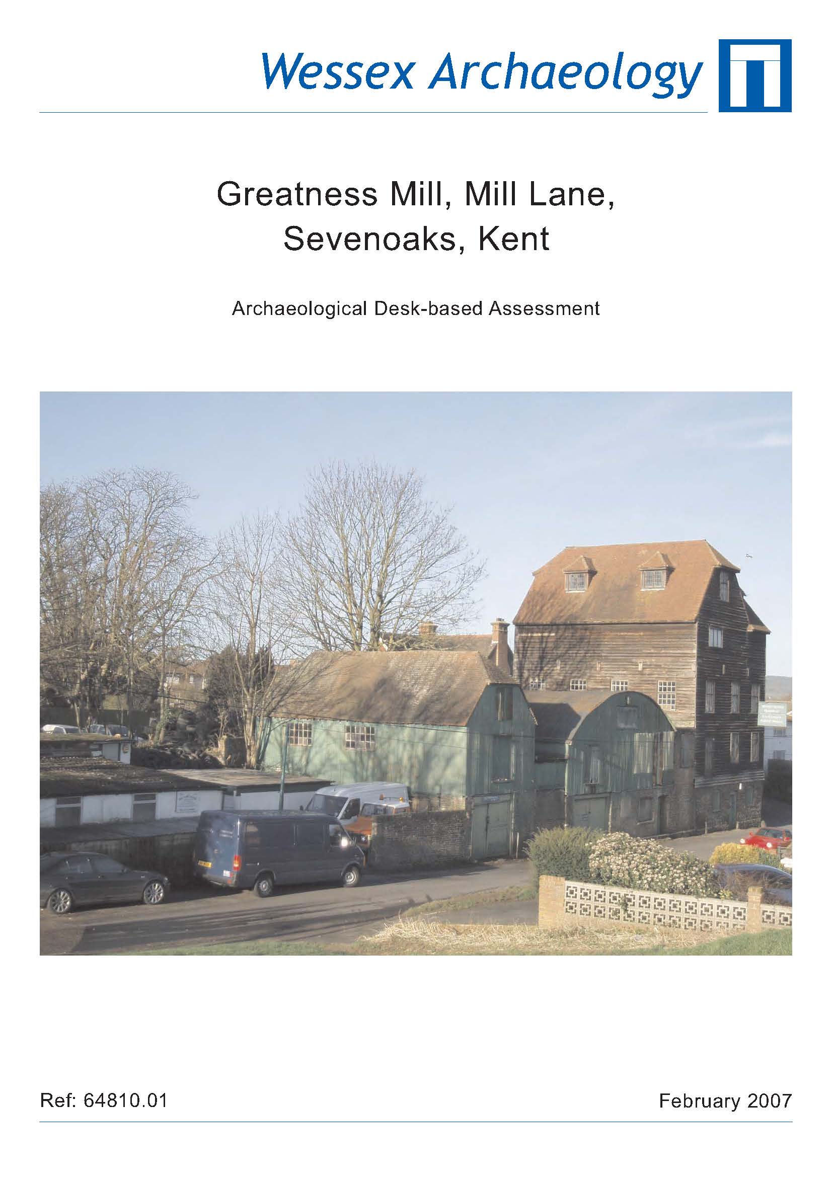 Thumbnail representing Greatness Mill, Mill Lane, Sevenoaks, Kent - Archaeological Desk-Based Assessment