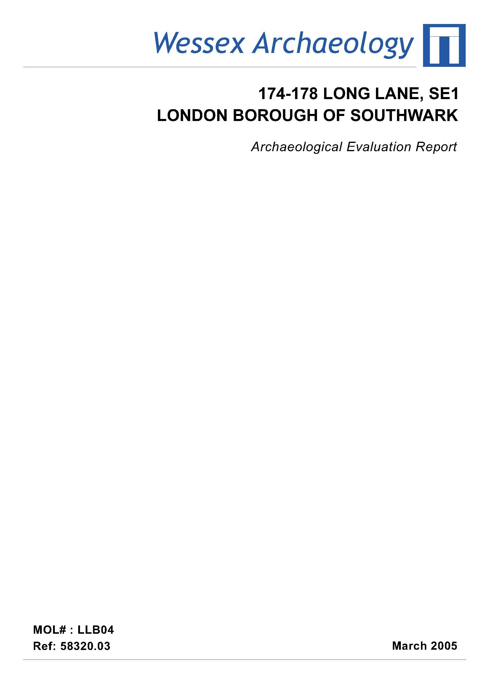 Thumbnail representing 174-178 Long Lane, SE1, London Borough of Southwark - Archaeological Evaluation Report