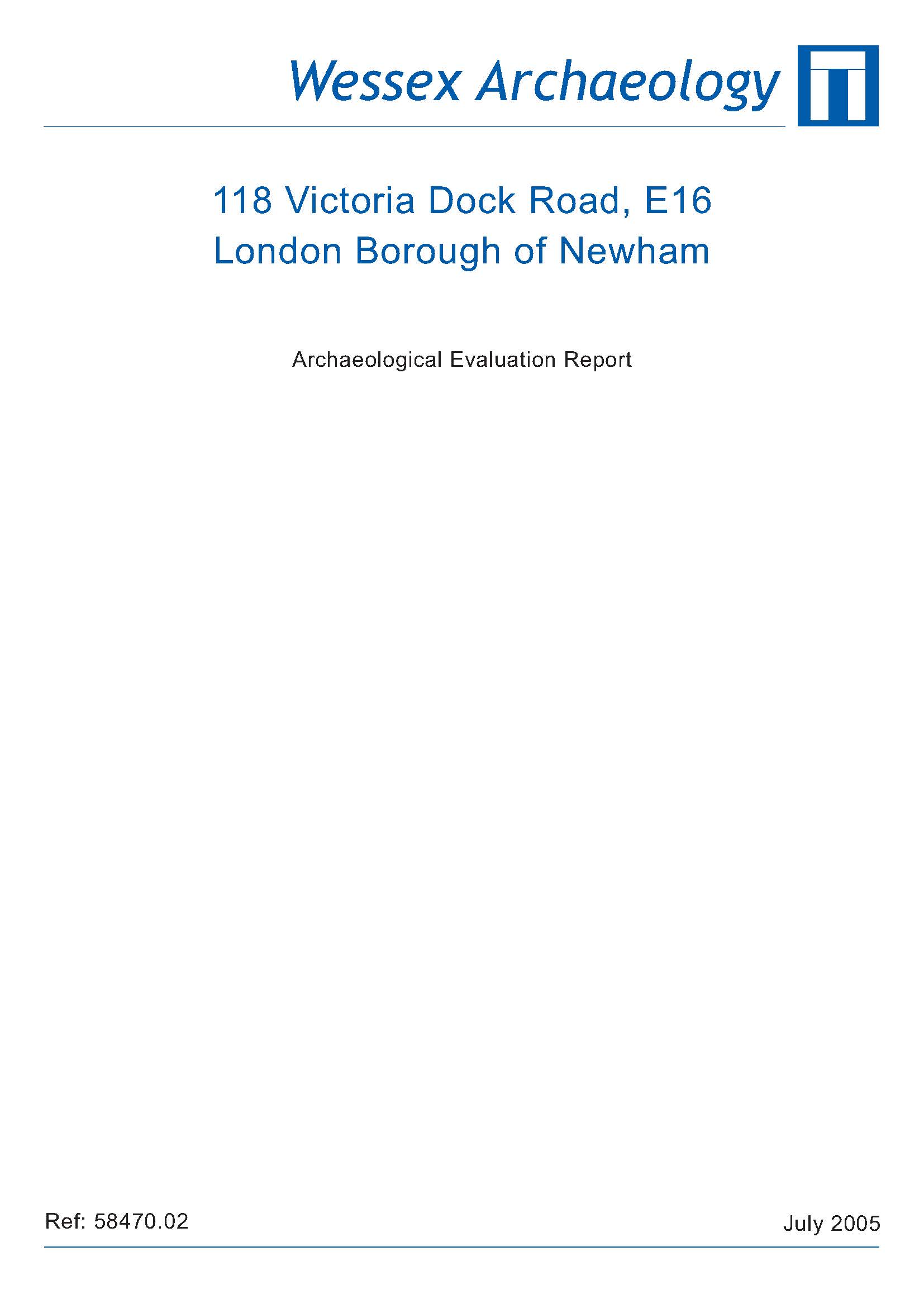 Thumbnail representing 118 Victoria Dock Road, E16, London Borough of Newham - Archaeological Evaluation Report