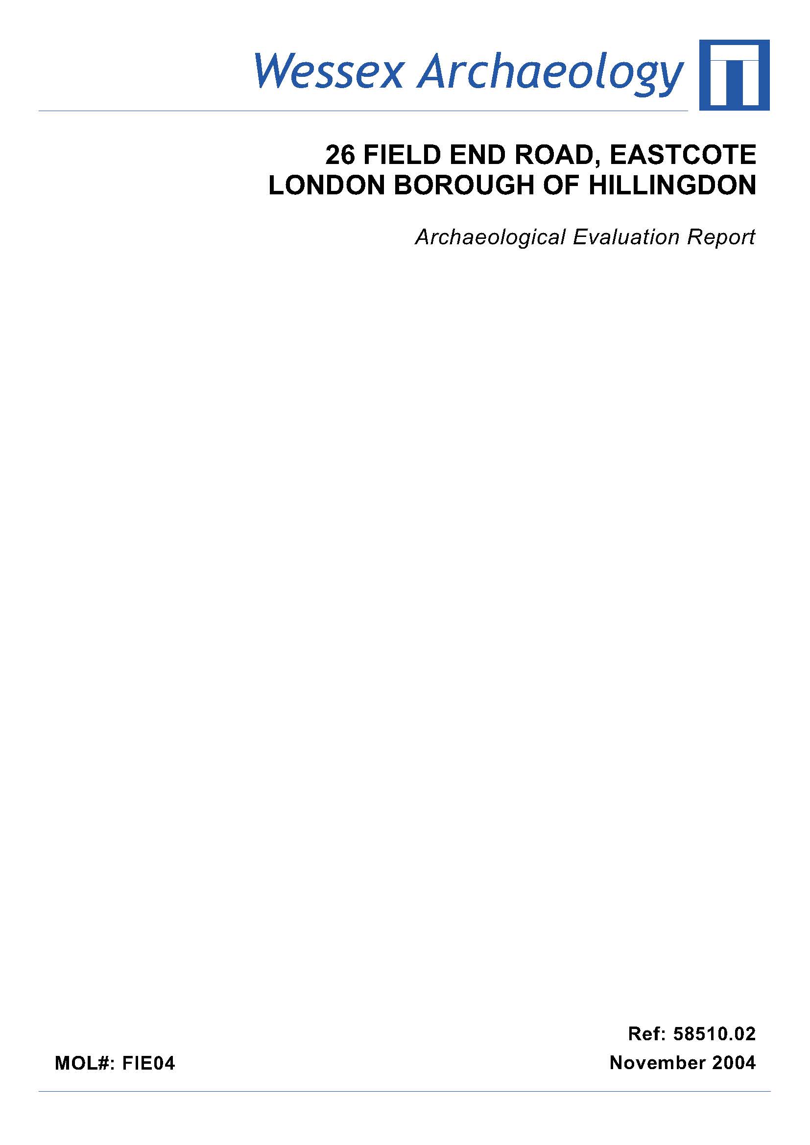 Thumbnail representing 26 Field End Road, Eastcote, London Borough of Hillingdon - Archaeological Evaluation Report